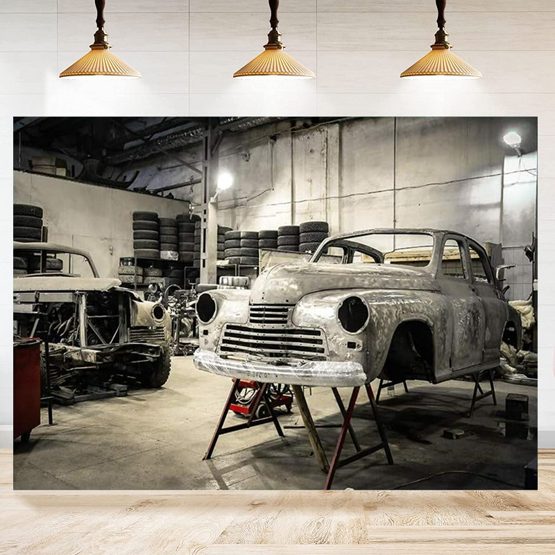 Auto Repair Shop Background - 自動車修理工場タイヤライト写真撮影背景幕スタジオ背景装飾バナー